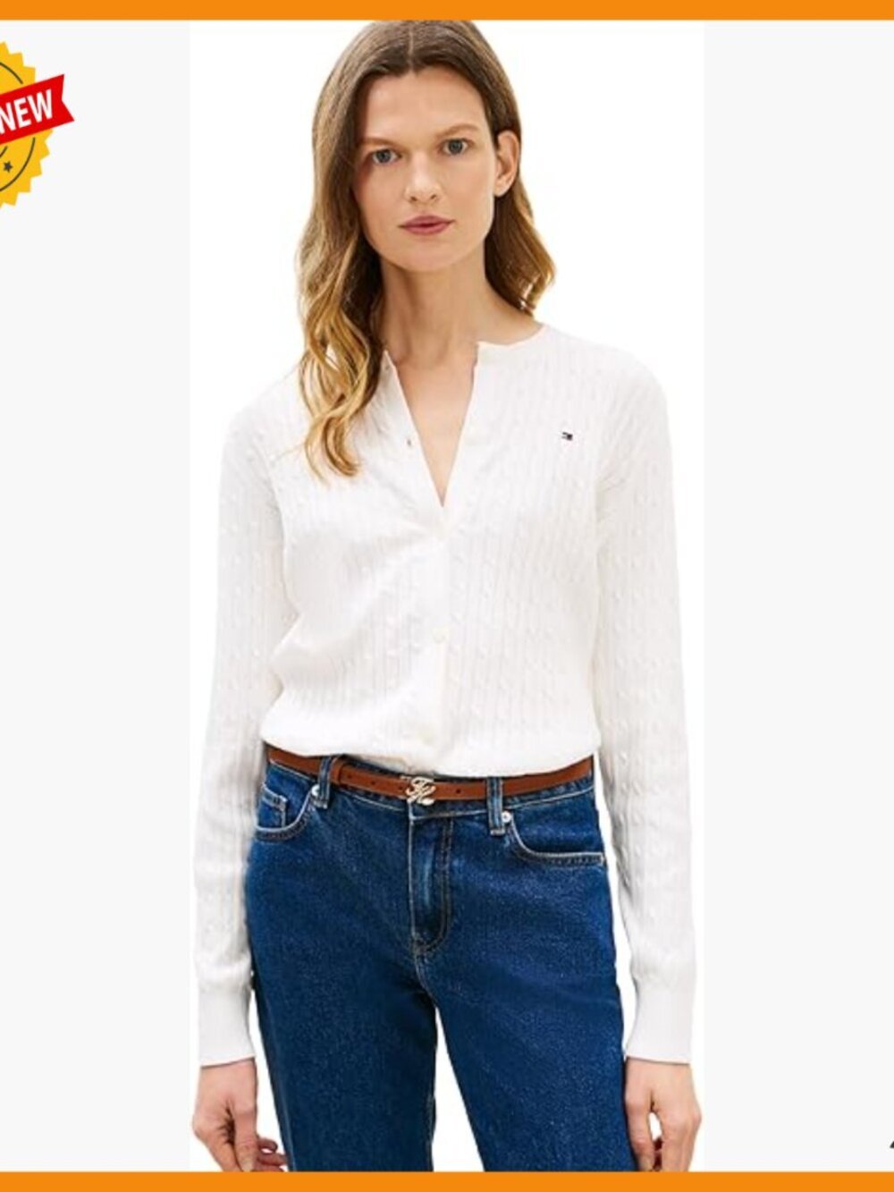 100% Cotton Cable Knit Cardigan Crew Neck Long Sleeve Button Down Sweater